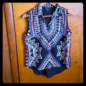 Blue and orange print top